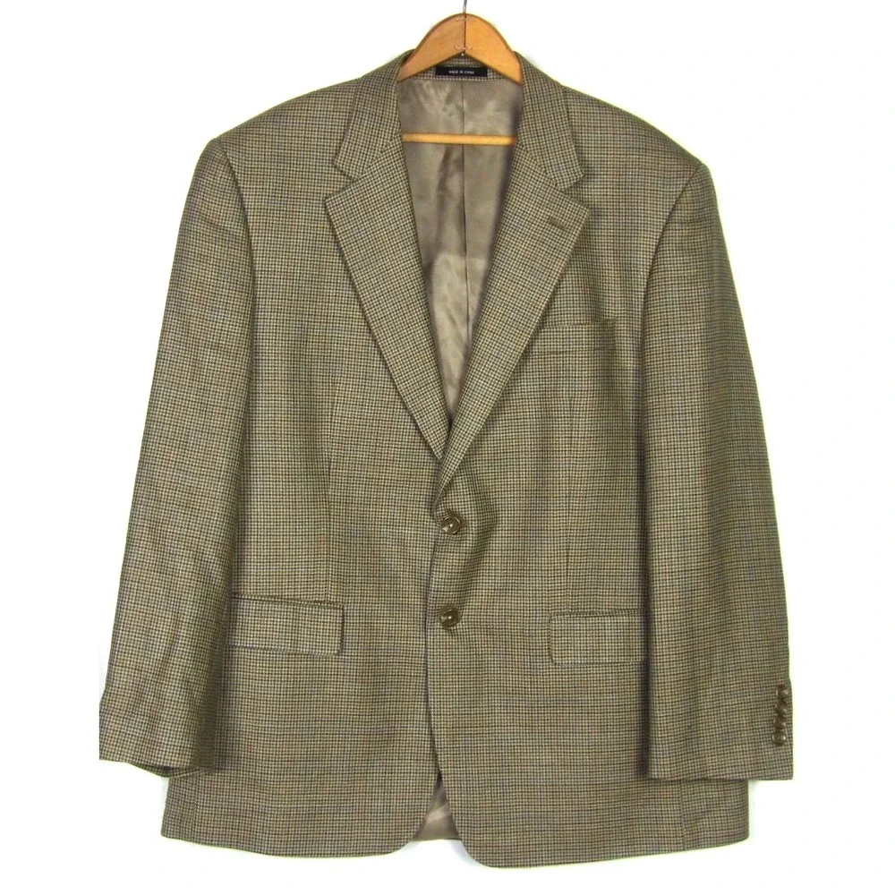 LAUREN Ralph Lauren 2‎ Button Wool/Silk Houndstooth Plaid Blazer Men's 44R